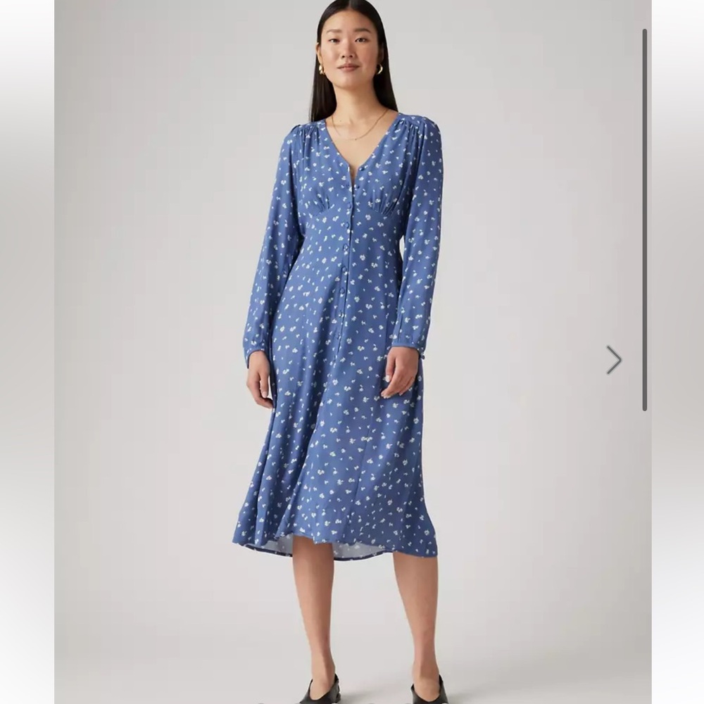 Levi's Blue Wrap Sundress Long Sleeve V-Neck